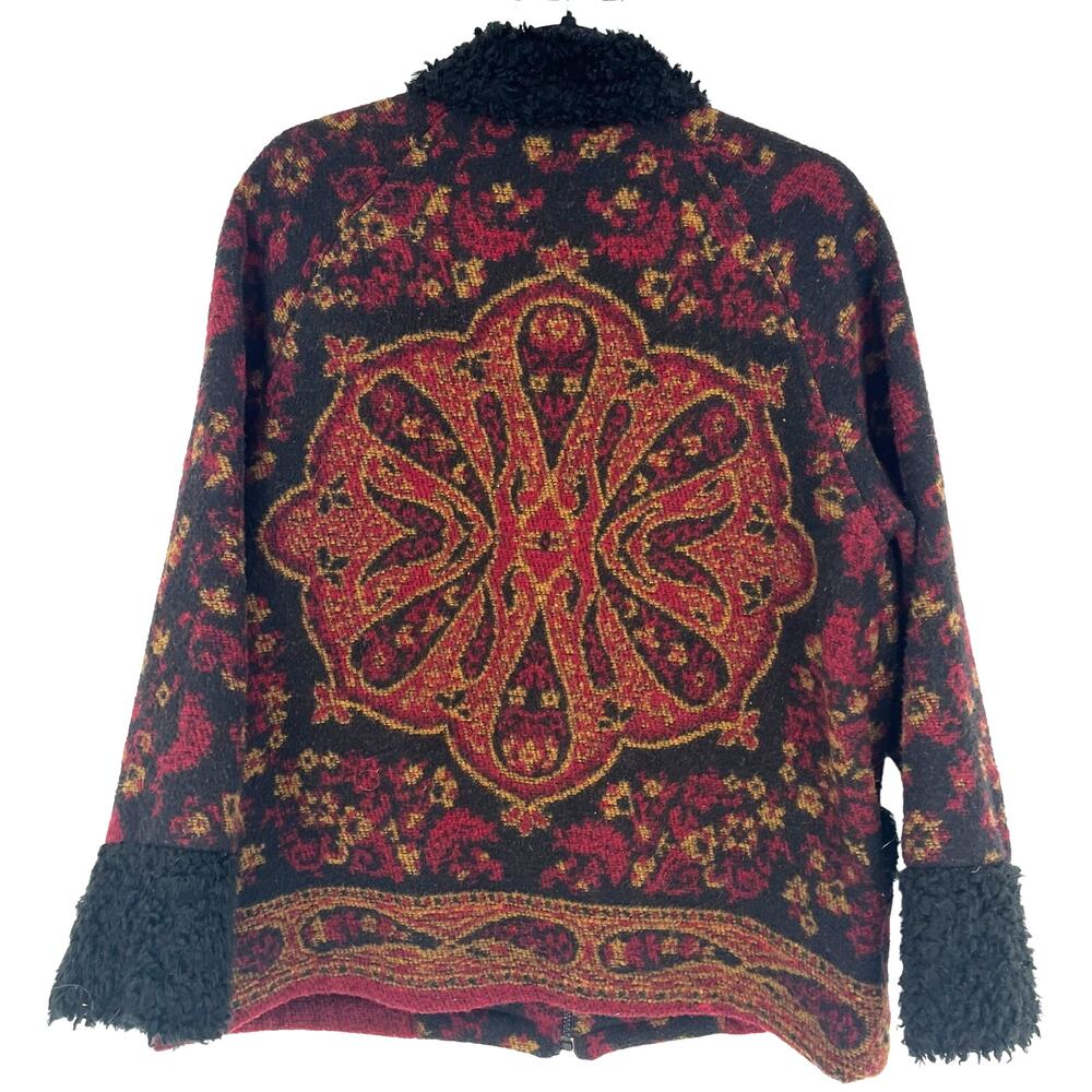 IVY Tapestry Full Zip Jacket Black Red Paisley Pockets Mock Neck Size Medium - Picture 2 of 11